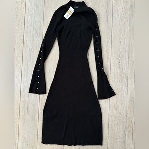 Rosie Harlow Pearl-Accent Ribbed Midi Dress